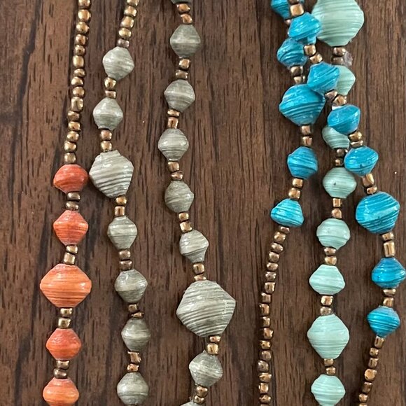 Noonday Collection Paper Bead Necklace Turquoise and Orange - So pretty - Picture 2 of 7